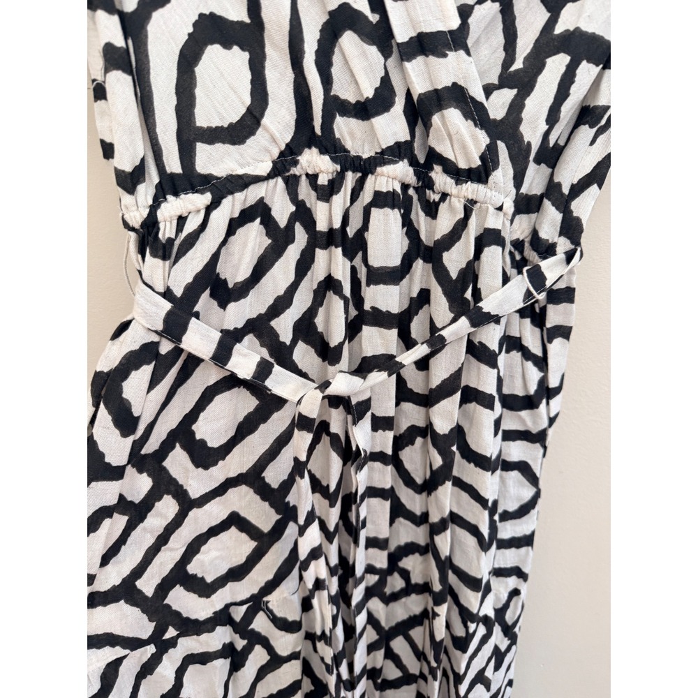 Cassee's Black White Geometric Abstract Midi Dress Cotton Linen Blend Size M - Picture 4 of 6